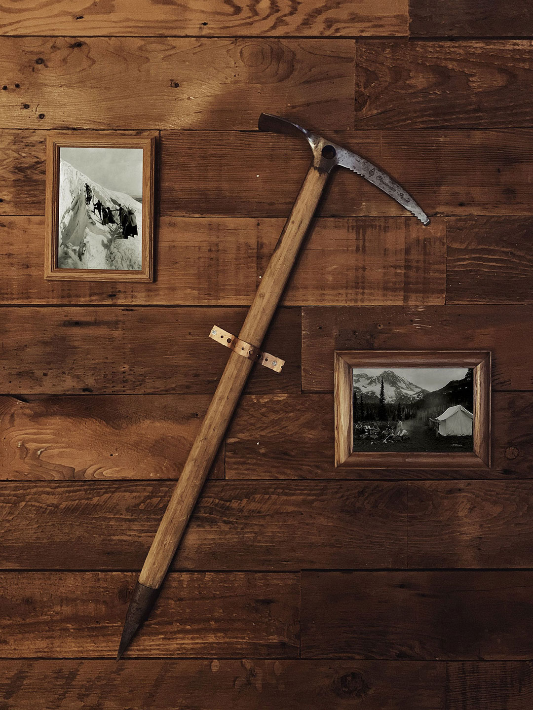 Authentic Pickaxe with Historic Pictures at Camp Alder